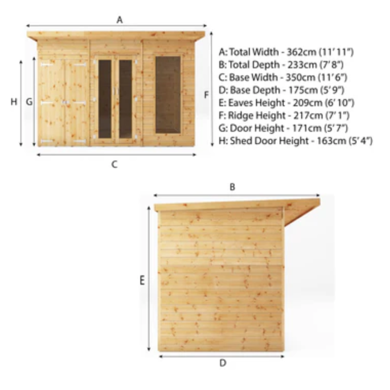 garden summerhouse with side shed