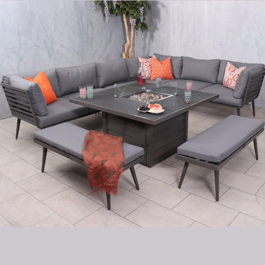 Mayfair Fire Pit Table with 7pc Corner Lounging Set MAY120FP-GREY