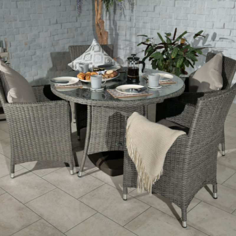 PARIS 4 Seater Round Carver Dining Set PAR110CAR-WS