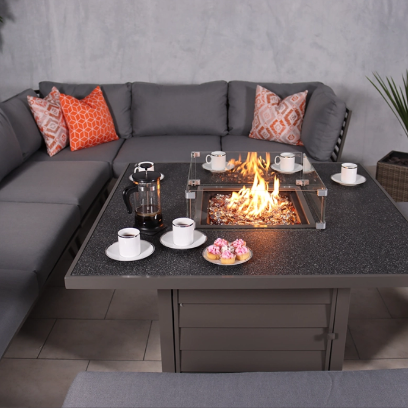 Mayfair Fire Pit Table with 7pc Corner Lounging Set MAY120FP-GREY