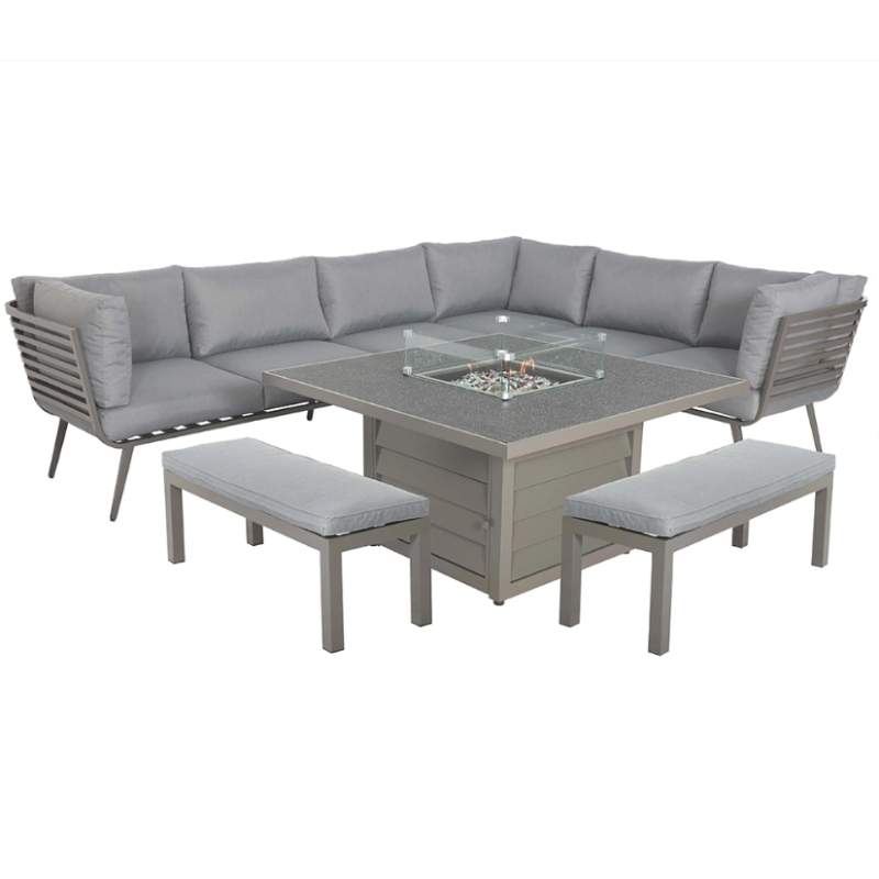 Mayfair Fire Pit Table with 7pc Corner Lounging Set MAY120FP-GREY