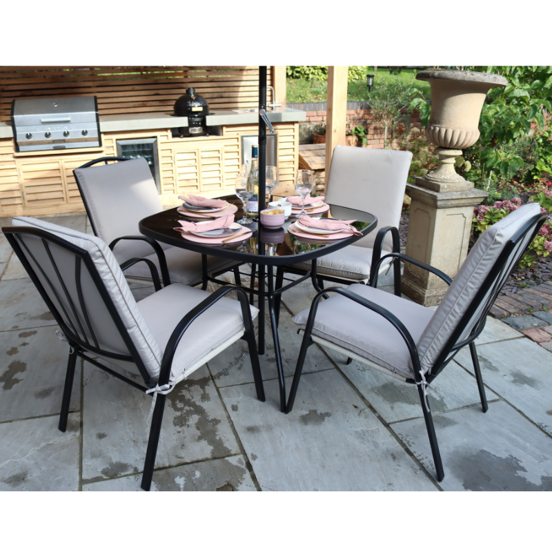 Amalfi Ivory Padded Table and 4 Chairs Set AMAIVY-01