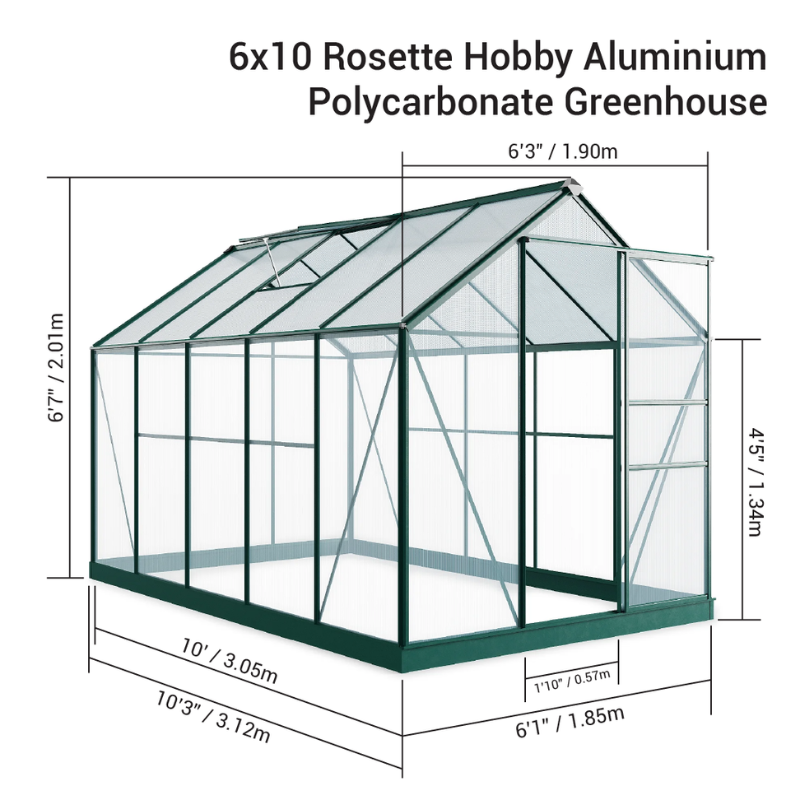 Rosette Hobby Aluminium Polycarbonate Greenhouse