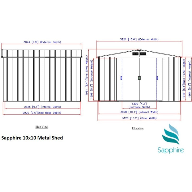 Sapphire 10x10ft Apex Metal Shed - Green - SAP1010