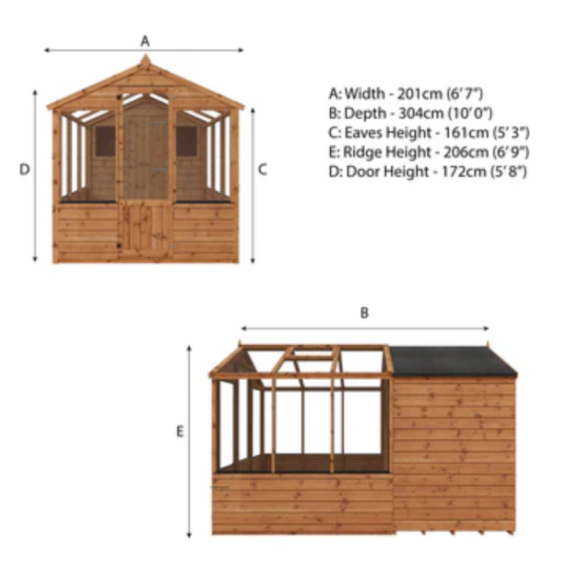 Combi Greenhouse and Wooden Storage Shed 10x6