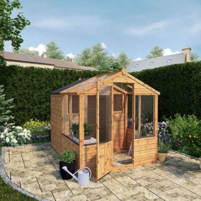 Combi Greenhouse and Wooden Storage Shed 8x6