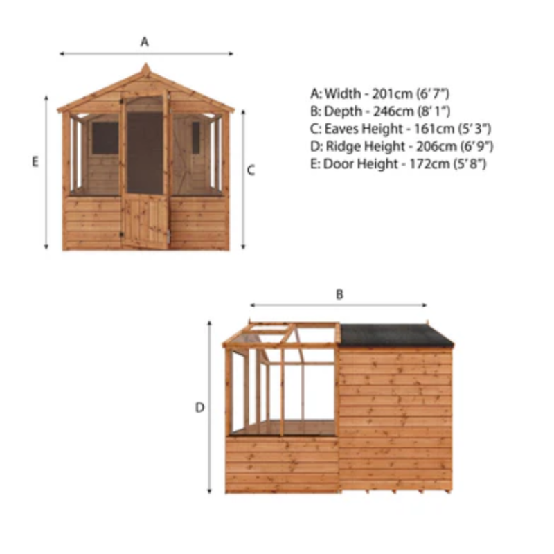 Combi Greenhouse and Wooden Storage Shed 8x6