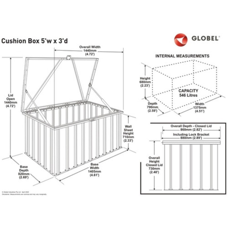 Globel 5x3ft Metal Storage Cushion Box LOTUS53BOX