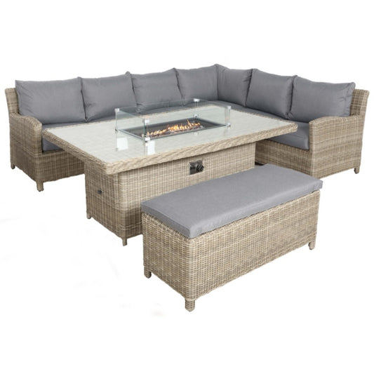 Wentworth Fire Pit 7pc Deluxe Modular Corner Dining & Lounging Set Rectangular Table WEN170XFP