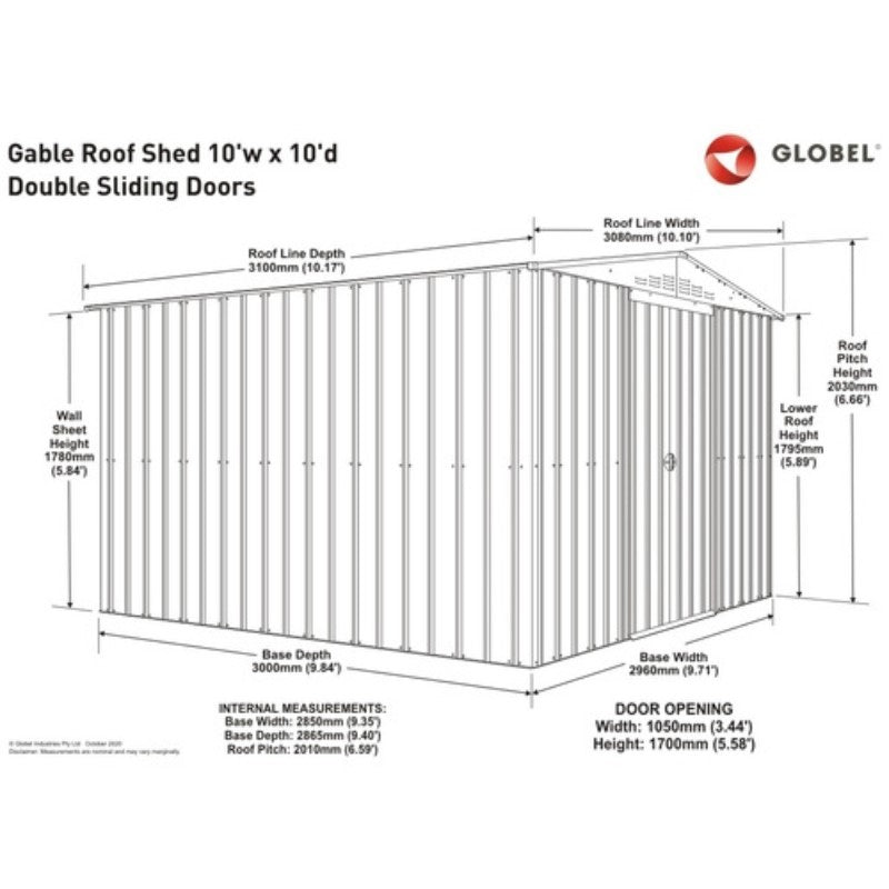 Globel 10x10ft Apex Metal Garden Shed Grey LOTUS1010 AG