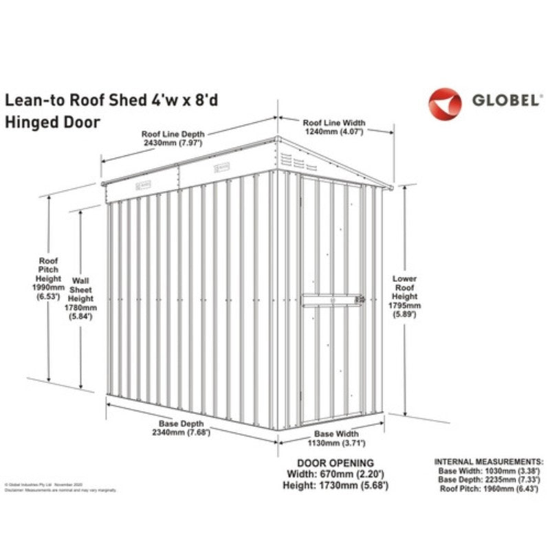 Globel 4x8ft Lean-To Metal Garden Shed Anthracite Grey LOTUS48LT AG