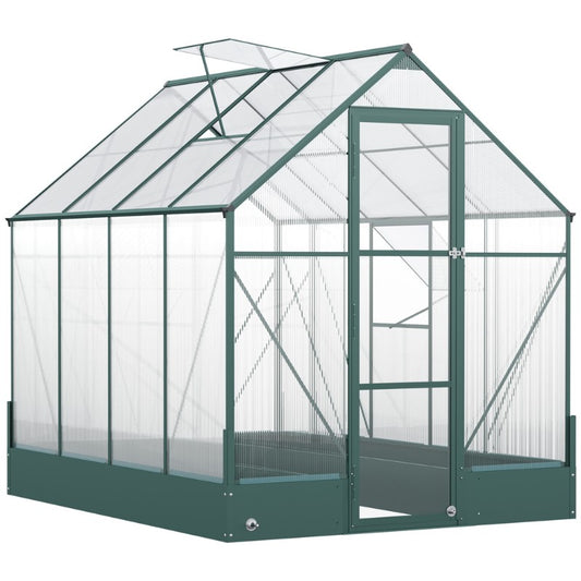 Garden Walk-in Aluminium Greenhouse Polycarbonate with Plant Bed 6x8FT - 845-421V02