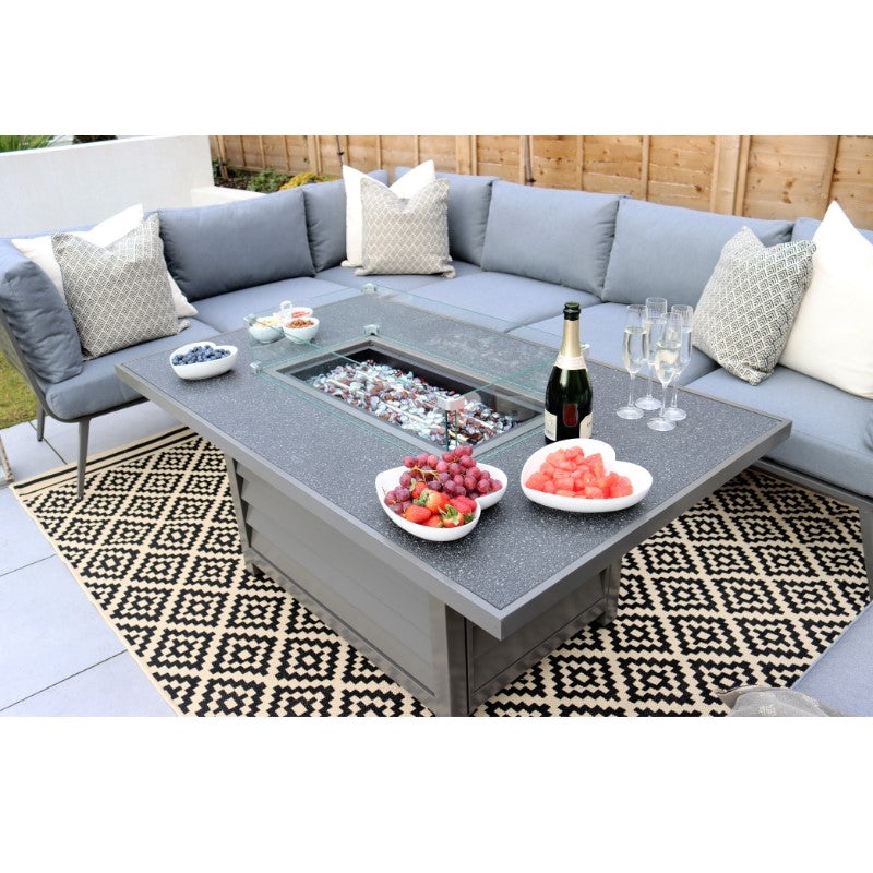 Mayfair Fire Pit Table with 7pc Corner Lounging Set MAY150xFP-GREY