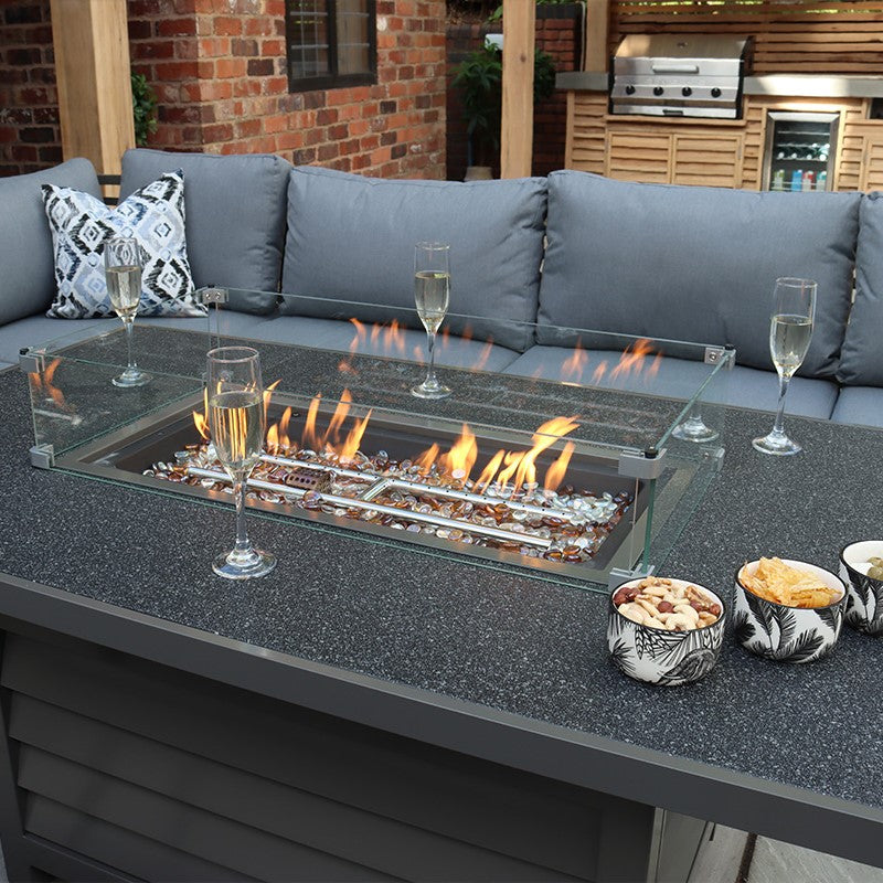 Mayfair Fire Pit Table with 7pc Corner Lounging Set MAY150xFP-GREY