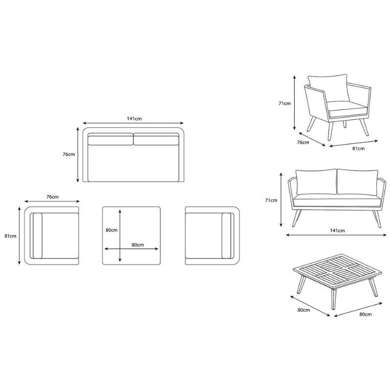 MILAN 4 Seater 4pc Lounging Coffee Set MIL2SOF-WS