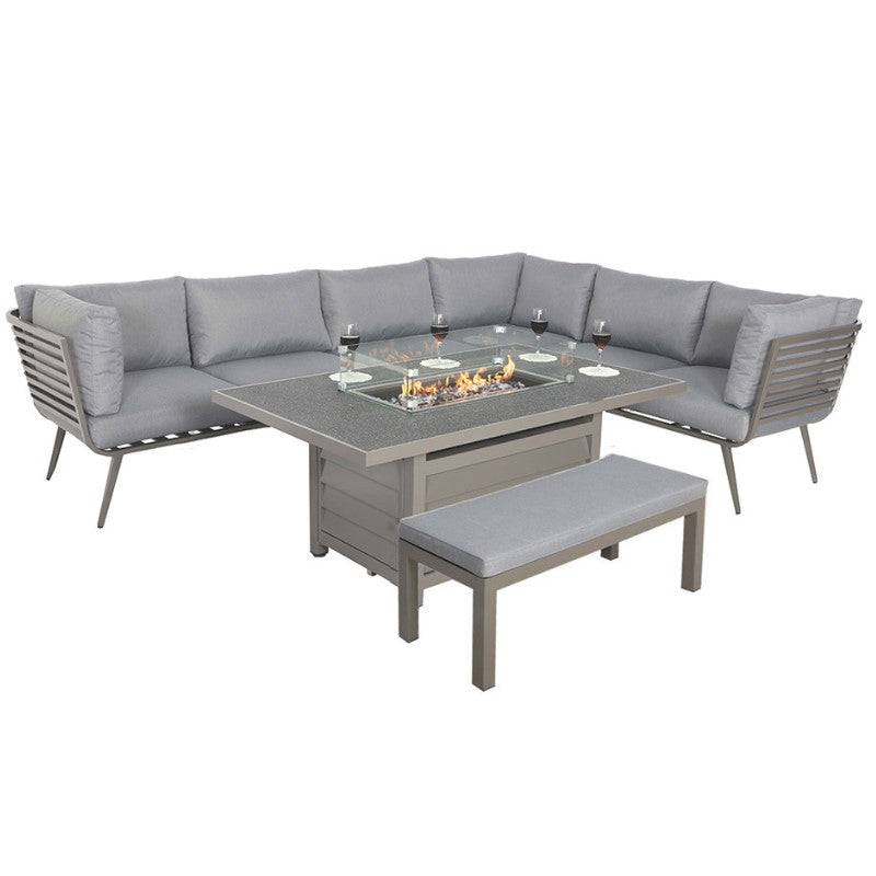 Mayfair Fire Pit Table with 7pc Corner Lounging Set MAY150xFP-GREY